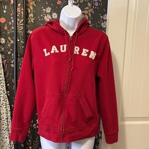 Ralph Lauren Double RL Red Zip-Up Hoodie with LAUREN Appliqué